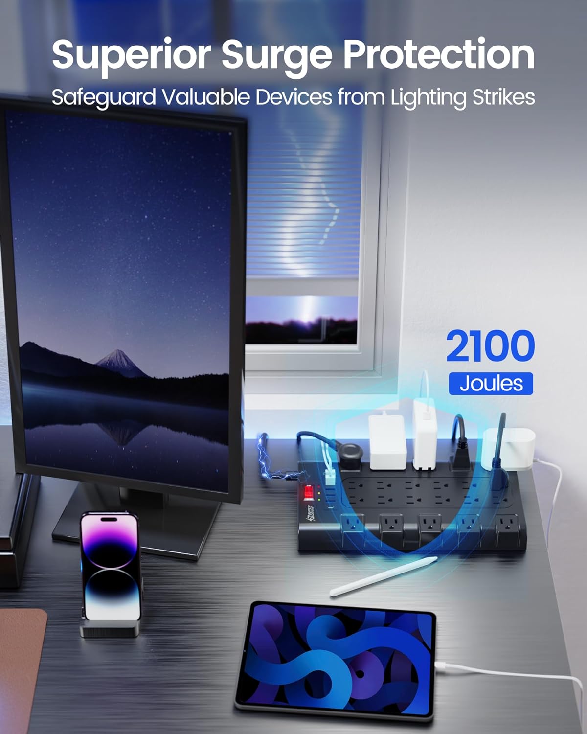 22 - Outlet Mining Power Hub – 2100J Surge Protector w/ 6 USB (Setup Ready) - Maplehash Canada