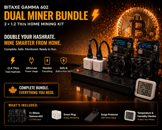 Bitaxe Gamma 602 Dual Miner Bundle – 2× 1.2 TH/s Home Mining Kit 🇨🇦 - Maplehash Canada