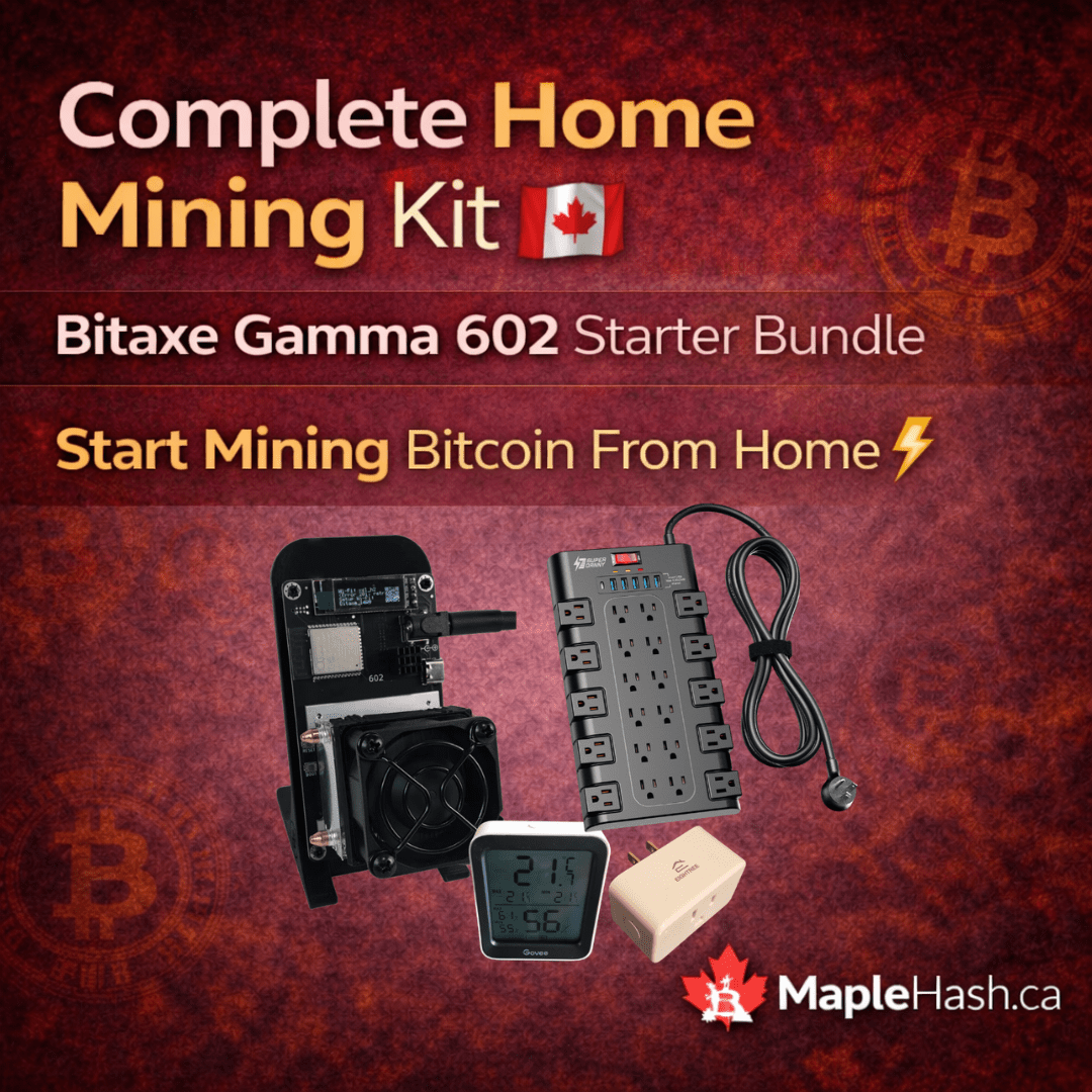 Bitaxe Gamma 602 Home Bitcoin Mining Starter Bundle 🇨🇦 | Complete Setup Kit (Low Power + Monitoring) - Maplehash Canada