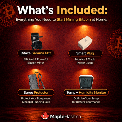 Bitaxe Gamma 602 Home Bitcoin Mining Starter Bundle 🇨🇦 | Complete Setup Kit (Low Power + Monitoring) - Maplehash Canada