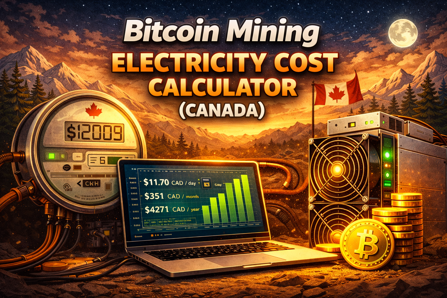 Bitcoin mining electricity cost calculator for Canada by MapleHash to estimate mining power costs
