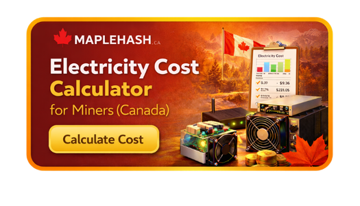 MapleHash Bitcoin mining electricity cost calculator for Canada to estimate home mining power costs